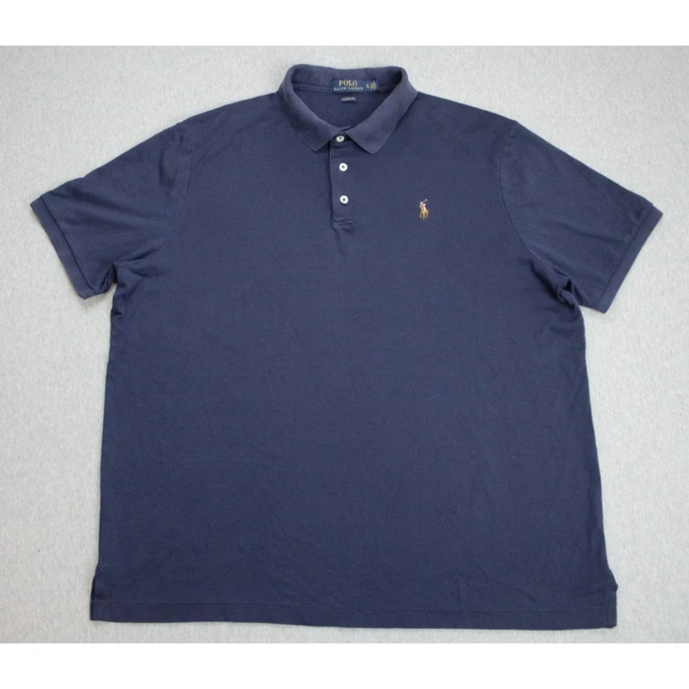 Polo Ralph Lauren Polo Size XL Blue Cotton Blend Stretch Short Sleeve Flesh Pony